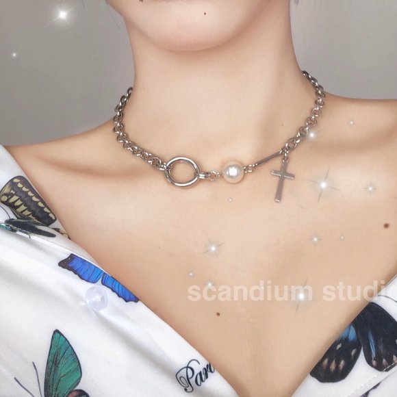 Myth X Dream Jewelry - Cross Pearl Silver Chain Necklace